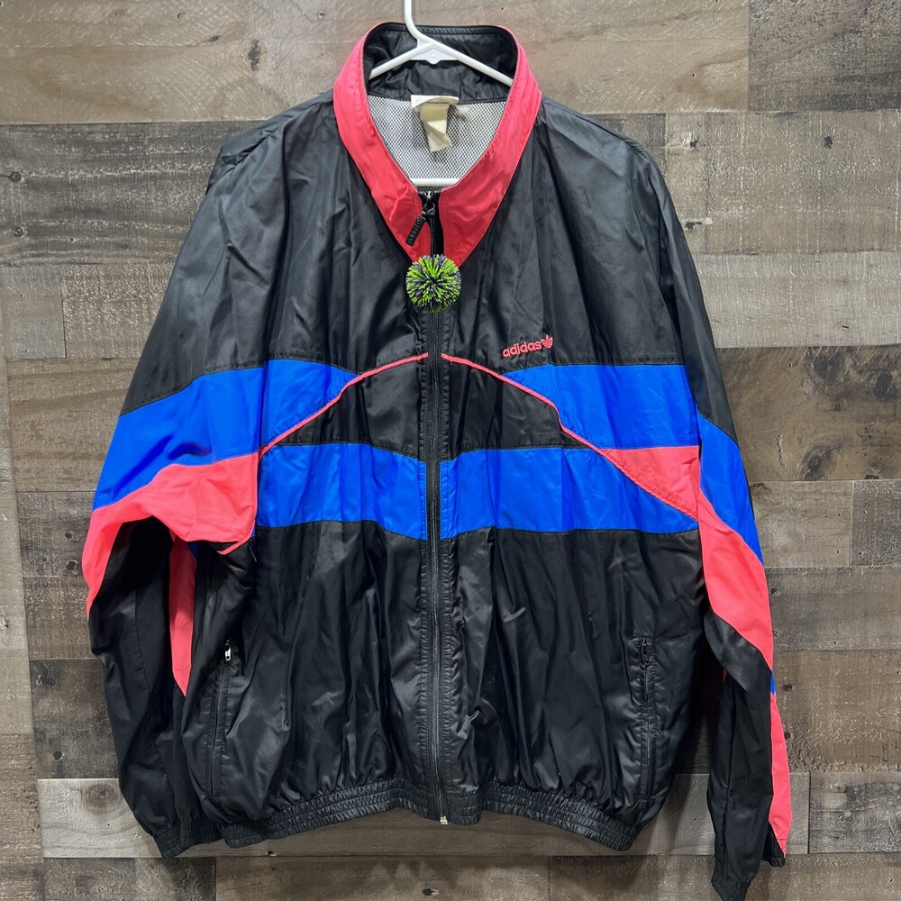 Vintage Adidas Made in Taiwan Wind Breaker Jacket Black/Multicolor Mens Size XL
